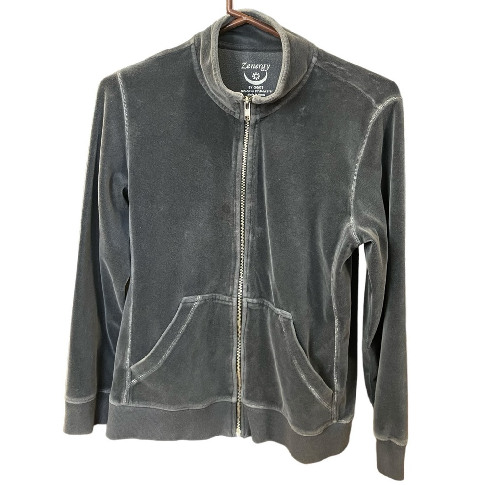 Chico's Zenergy Dusty Blue Velvet/Velour Zippered Track Suit Jacket Size M